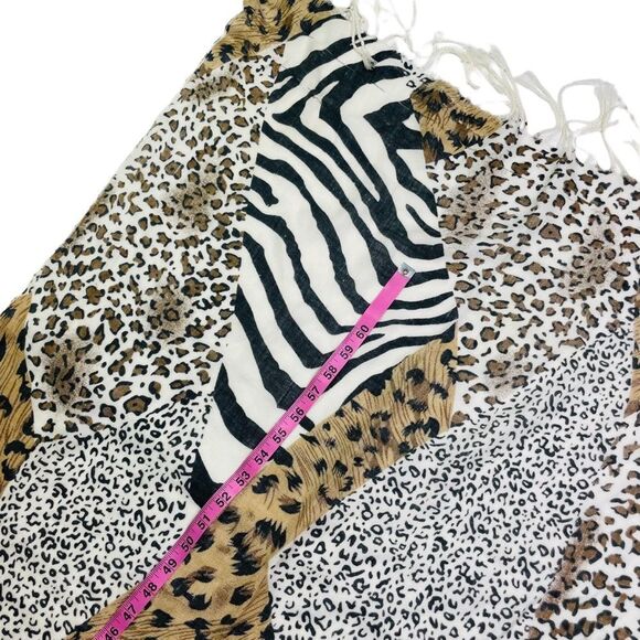 Pashmina White/Tan/Black Leopard Patchwork Fringe Scarf - Picture 8 of 11